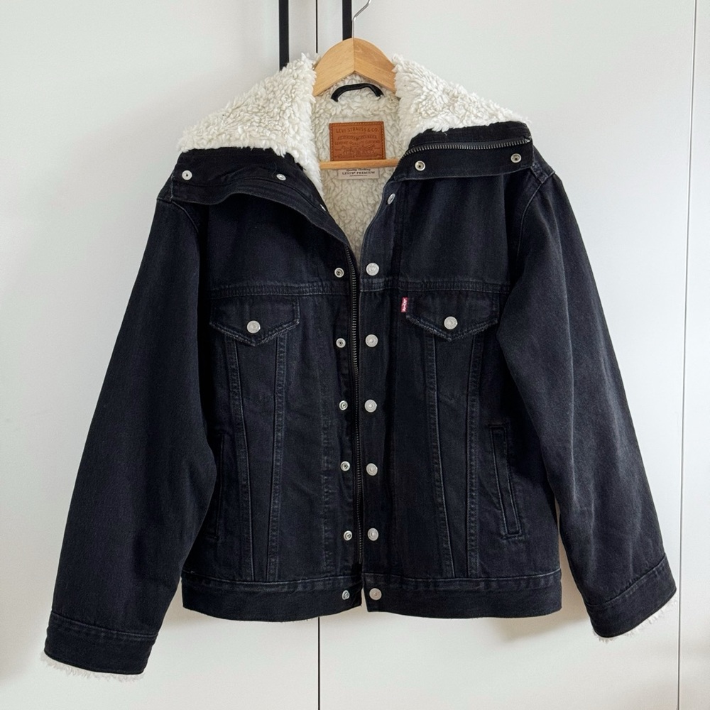 Levi Oversized Black Denim Sherpa Jacket